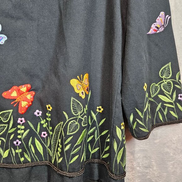 The Quaker Factory Embroidered Jacket Womens L Flwoers Butterflies floral retro - Picture 5 of 12